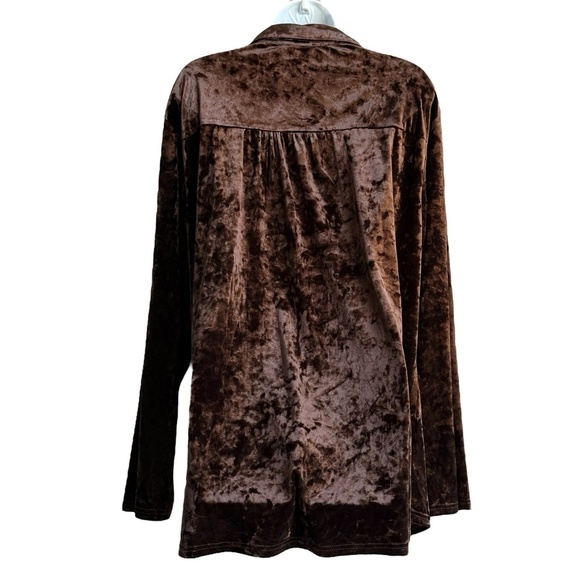 Andree By Unit Velvet Embroidered Boho Tunic Top Plus 2X Long Sleeve Brown - Picture 2 of 4